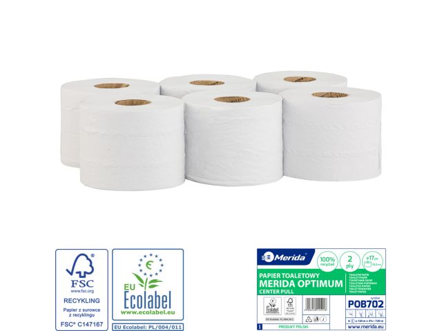 MERIDA OPTIMUM CENTER PULL roll toilet paper, white, diameter 17 cm, 120 m, 2-ply, 6 pcs / pack